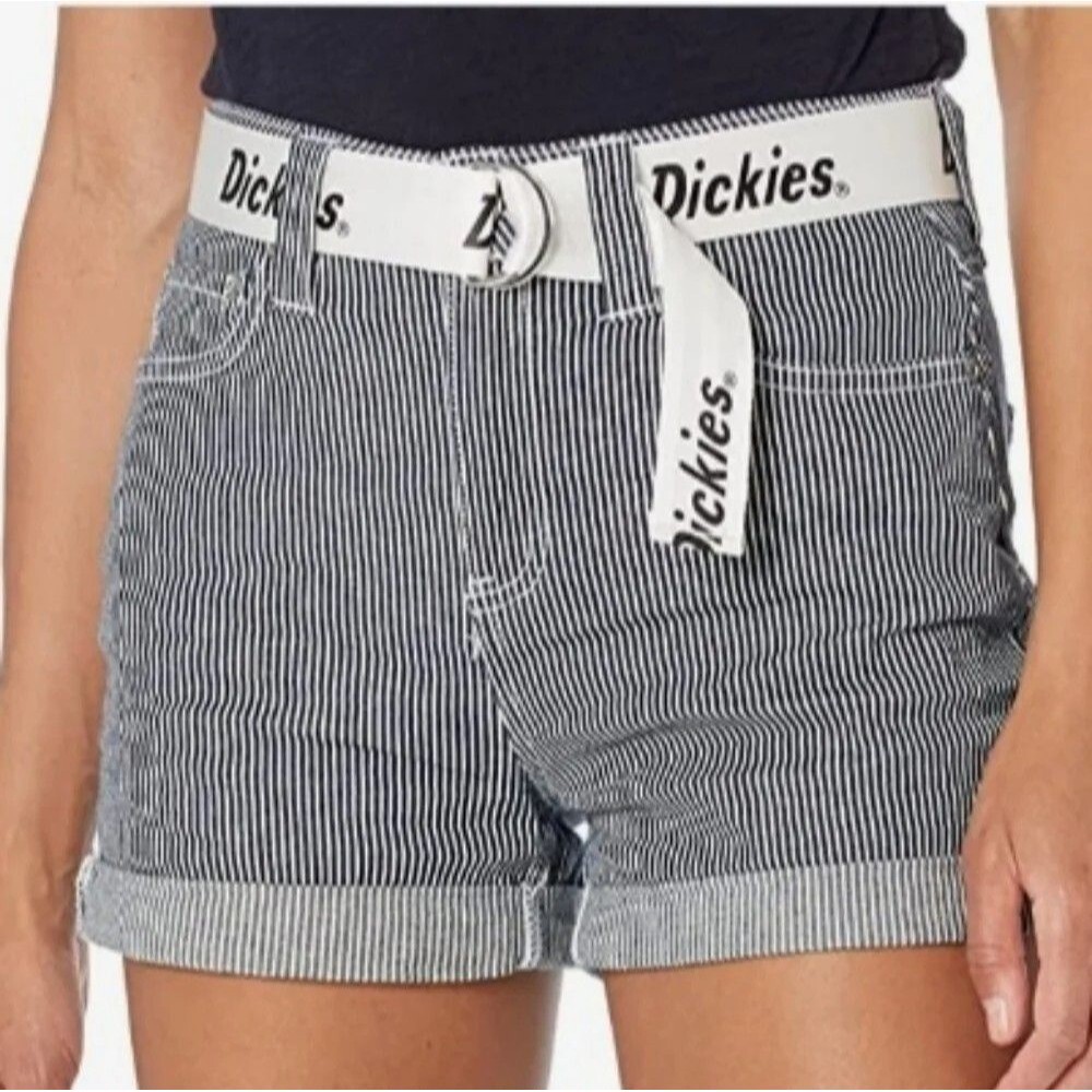 Dickies Hickory Stripe Denim Shorts Blue White Railroad Junior Size 3/26